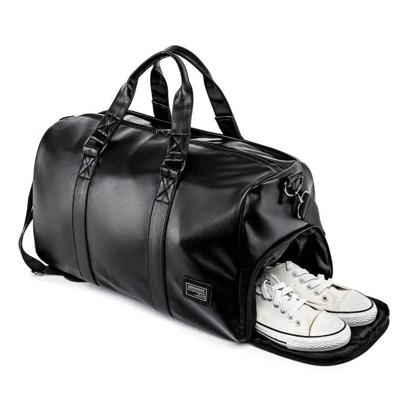 ICEXIA™ Black Leather Duffel Bag – Stylish & Versatile Travel Companion